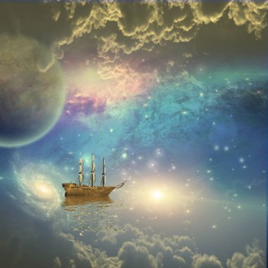 Harika bir manzarayla yelkenli gemi.