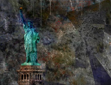 Özgürlük heykeli soyut resim. 3B görüntüleme