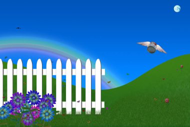 Gerçeküstü arka bahçe sahnesi. 3B görüntüleme