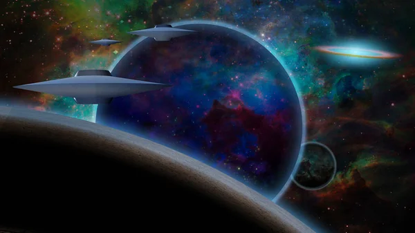 Космические Корабли Вселенной Рендеринг — стоковое фото