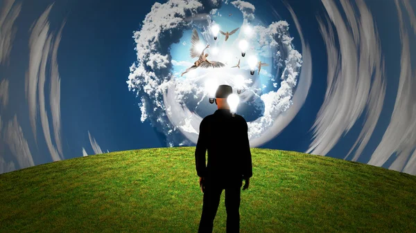 Man See Angels Surreal Sky — Stock Photo, Image