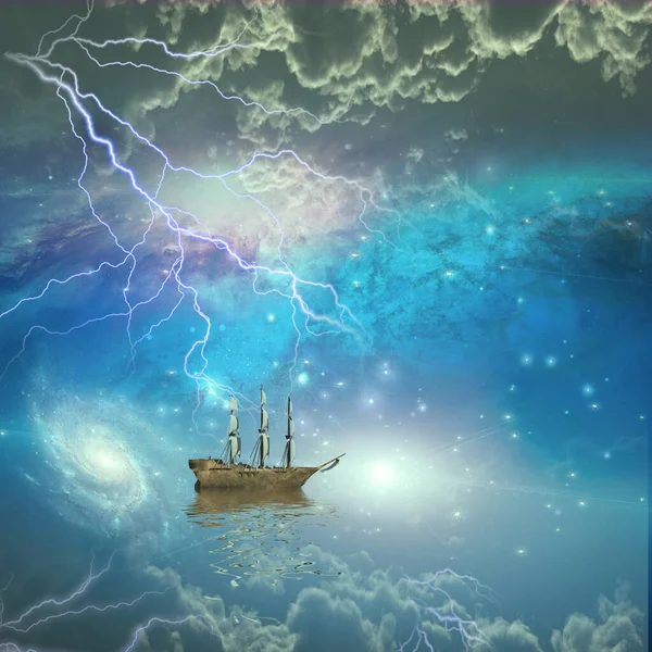 Segelschiff Segelt Durch Die Sterne — Stockfoto