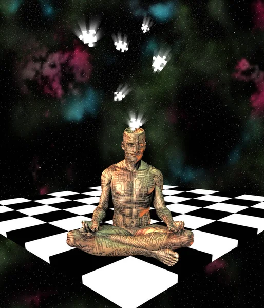Droid Meditates Lotus Pose Rendering — Stock Photo, Image