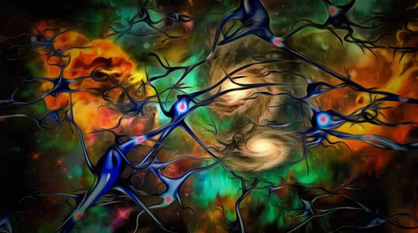 Нейрони Мозку Глибокий Космос Візуалізація — стокове фото