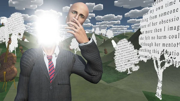 Man Showing Inner Light Landscape Text Paper Trees — Stock Photo, Image