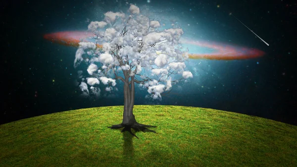 Träd Med Moln Ytligt Landskap — Stockfoto