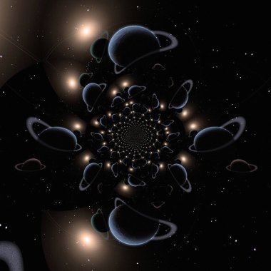 Gezegensel fraktal. Sonsuz boyutlar. 3B görüntüleme