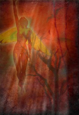 Ruhani kompozisyon. Güzel Melek Kadın. 3B görüntüleme