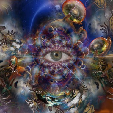 Fraktal elementlerle gerçeküstü bir sahne. 3B görüntüleme