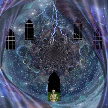 Lotus 'taki iskelet ruhani bir sahnede poz verir. 3B görüntüleme