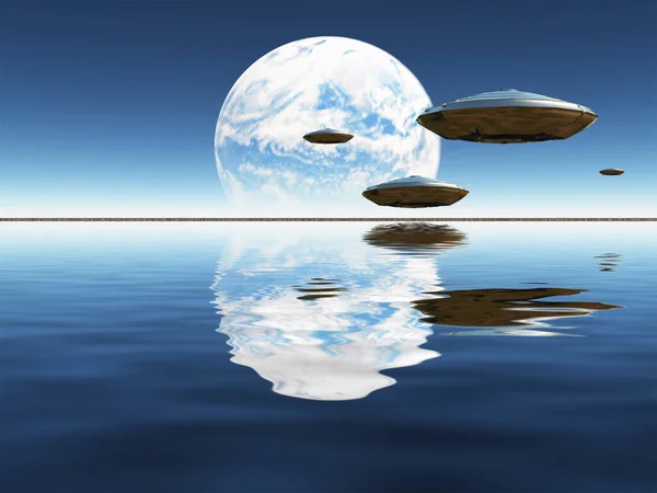 Blauer Planet Der Ferne Gesehen Ufos — Stockfoto