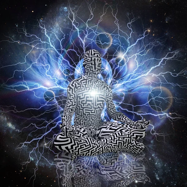 Macht Van Meditatie Man Lotushouding Weergave — Stockfoto