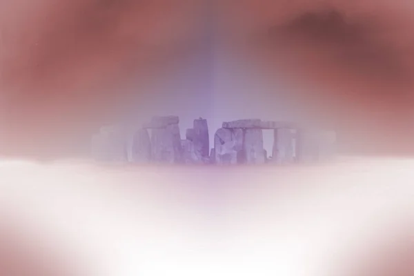 Een Surrealistisch Landschap Stonehenge Mist Weergave — Stockfoto