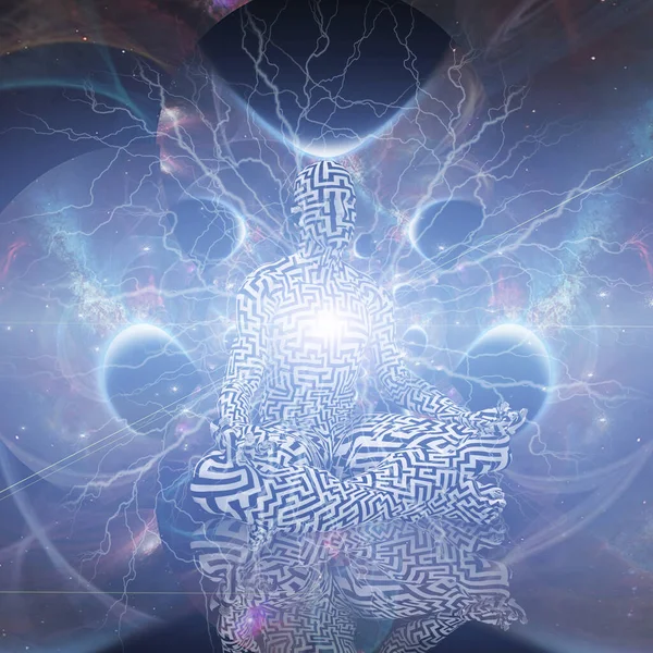Сила Медитации Человек Позе Лотоса Рендеринг — стоковое фото
