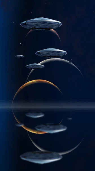 Három Hold Ufo Renderelés — Stock Fotó
