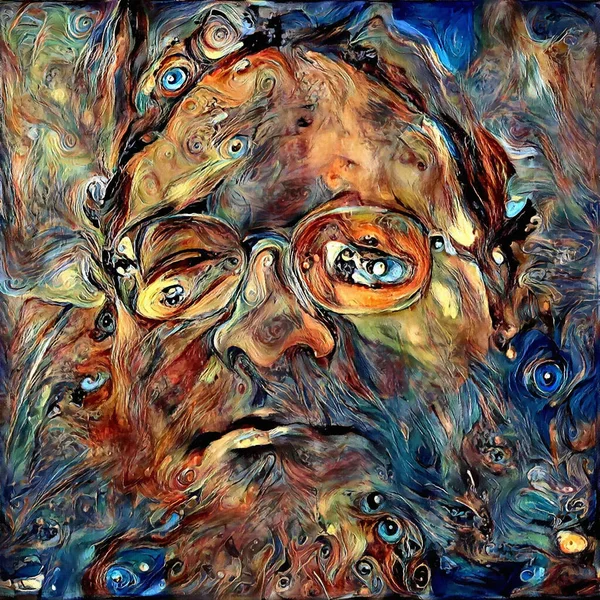 Abstract Painting Knowledge Man Face Glasses Rendering — Stock Photo, Image