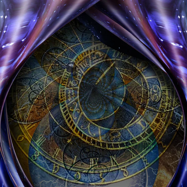 Zodiac Clock Surreal Scene Rendering — Stock Photo, Image