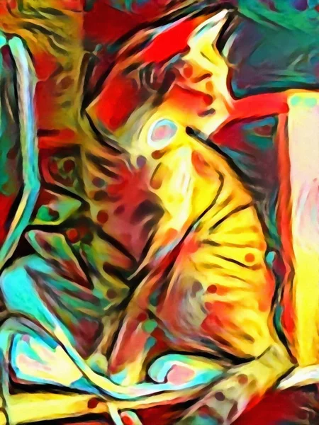 Abstraktní Barevná Kočičí Malba Moderní Umění Vykreslování — Stock fotografie