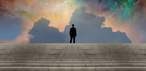 Man Steps Surreal Sky — Stock Photo, Image