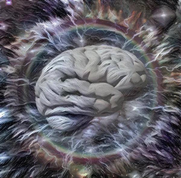 Cerebro Humano Irradia Cargas Eléctricas Círculo Fuego Renderizado — Foto de Stock