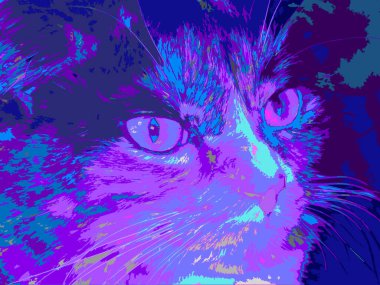 Soyut arka plandaki kedi. 3B görüntüleme