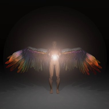 Melek, ilahi ışığı tutar. 3B görüntüleme