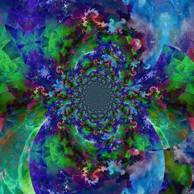 Renkli kaleydoskopik fraktal. 3B görüntüleme