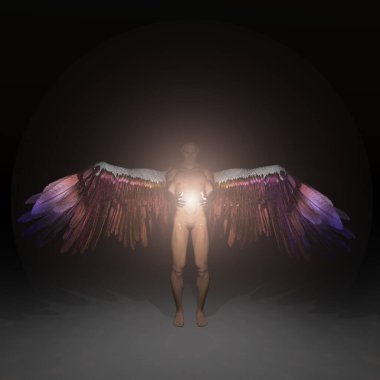 Melek, ilahi ışığı tutar. 3B görüntüleme