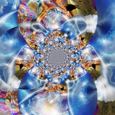 Fantezi gerçeküstü sahne. Ampuller fikirleri sembolize eder. Fraktal. 3B görüntüleme