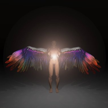 Melek, ilahi ışığı tutar. 3B görüntüleme