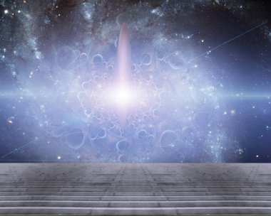 Gökyüzünde büyük bir UFO. 3B görüntüleme