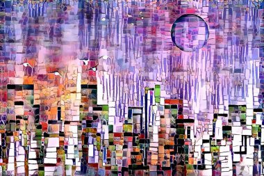 Sihirli şehrin üzerindeki ay. Soyut nefes darlığı