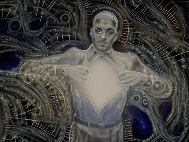 Soyut sahnedeki insanlar. 3B görüntüleme