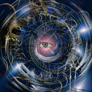 Zamanda yolculuk yapan melekler. 3B görüntüleme