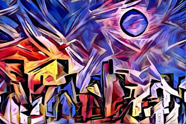 Modern soyut resim. Rüya Şehri. 3B görüntüleme