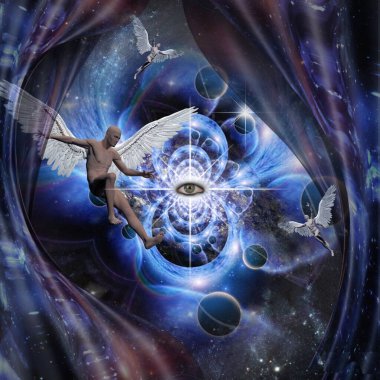 Gerçeküstü uzaydaki melekler. 3B görüntüleme