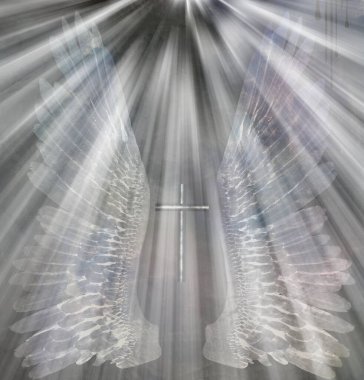 Angels wings and light. 3D rendering clipart