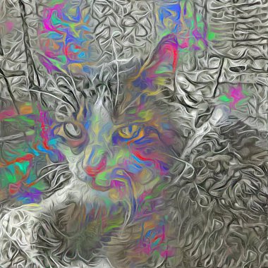 Kedi suratı soyut. 3B görüntüleme