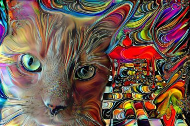 Dijital resim. Şirin kedi yavrusu. 3B görüntüleme
