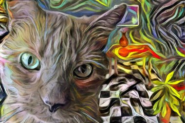 Dijital resim. Şirin kedi yavrusu. 3B görüntüleme