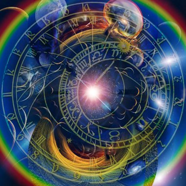 Zodiac saati gerçeküstü bir sahnede. 3B görüntüleme