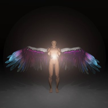 Melek, ilahi ışığı tutar. 3B görüntüleme