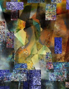 Sanat adamı. Modern dijital soyut. 3B görüntüleme