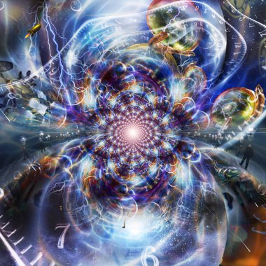 Fraktal elementlerle gerçeküstü bir sahne. 3B görüntüleme