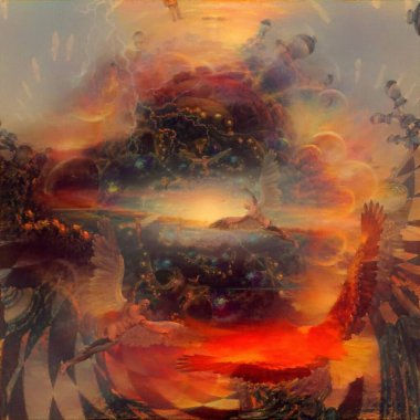 Soyut resim. Gerçeküstü uzayda melekler