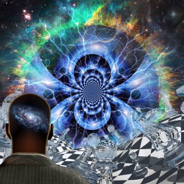 Gerçeküstü satranç ve uzay fraktalları. 3B görüntüleme