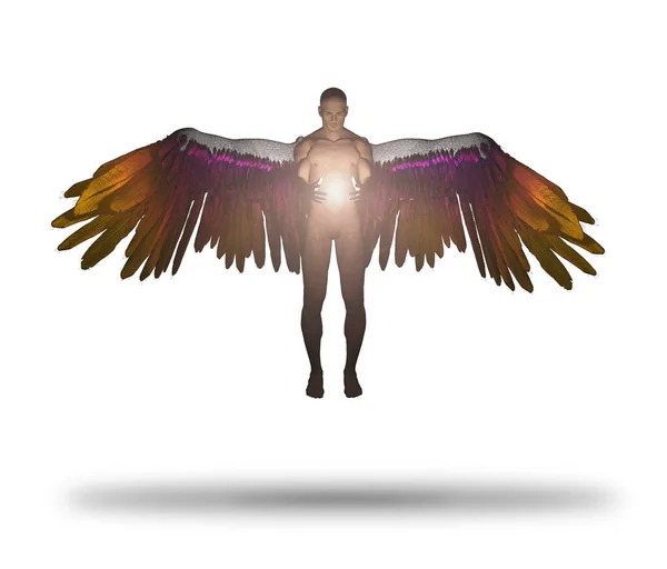 Φτερωτό Αγγελούδι Κρατάει Θεϊκό Φως Απομονωμένα Λευκό — Φωτογραφία Αρχείου