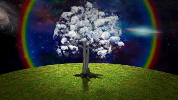 Sky Tree Clouds Branches Modern Surreal Art Rendering — Stock Photo, Image