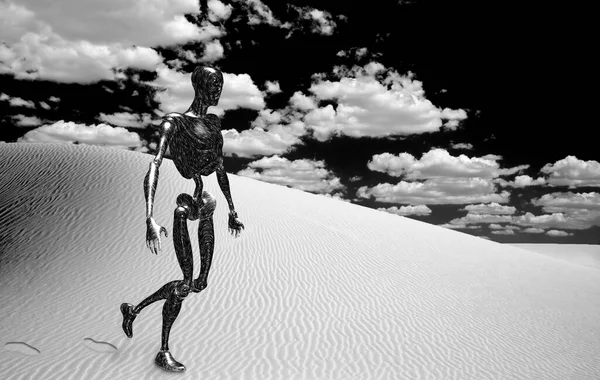 Alien Robot Surreal White Desert Rendering — 图库照片