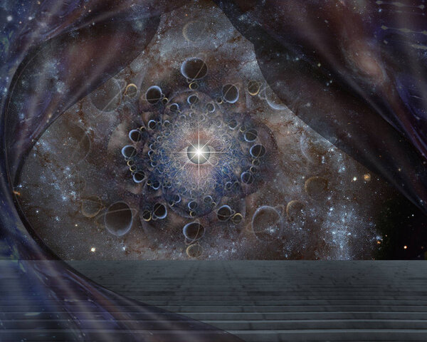 Eye in fractal of planets. 3D rendering